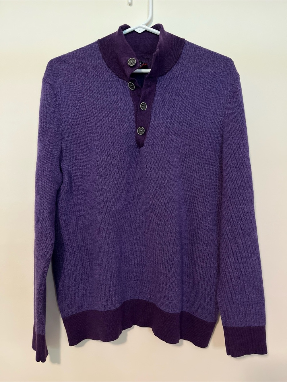 UNTUCKit Sweater Mens Large  Purple Merino Wool Henley Mock Neck Knit Pullover